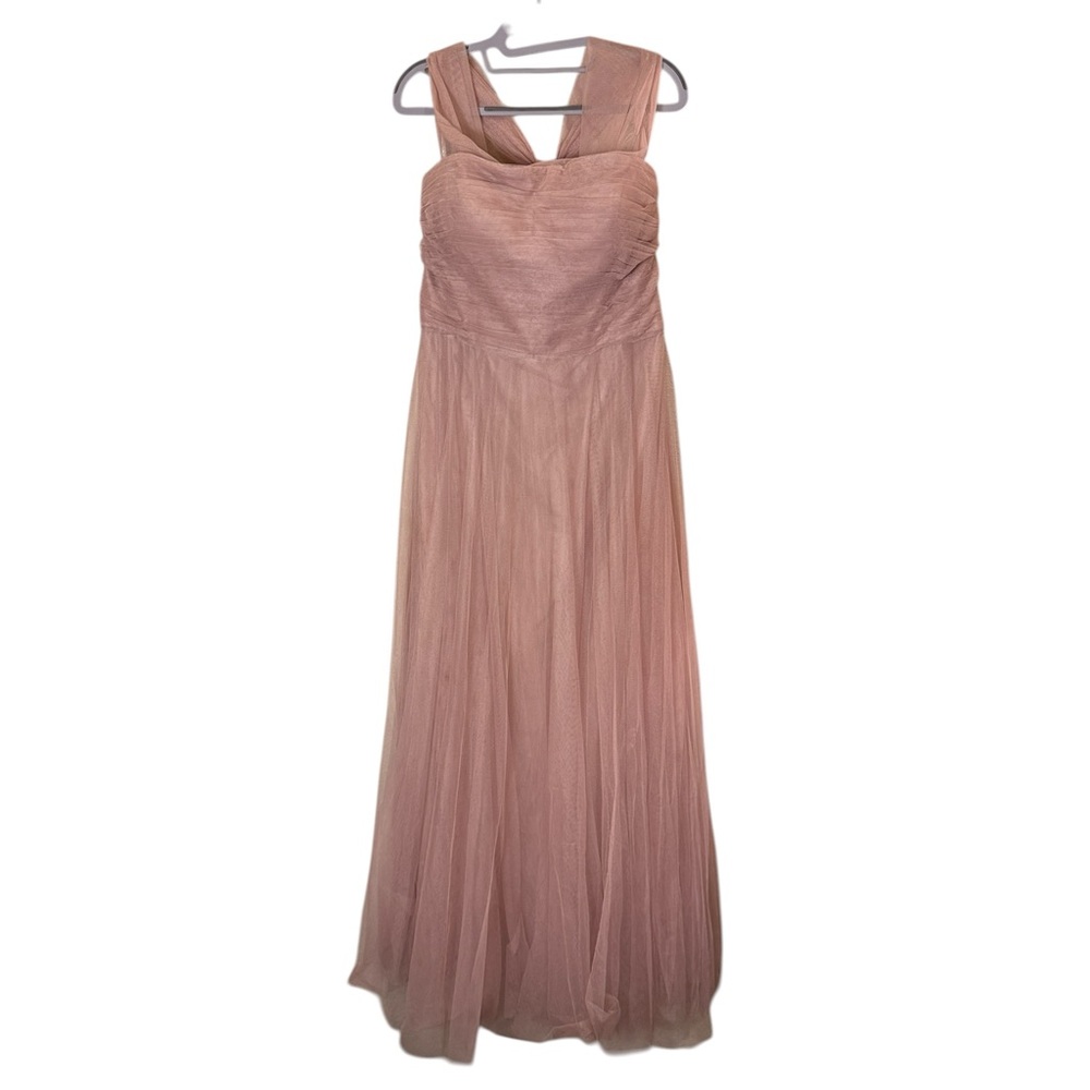 Jenny Yoo Convertible Sleeveless Feminine Dusty Rose Tulle Maxi Dress Gown sz 14